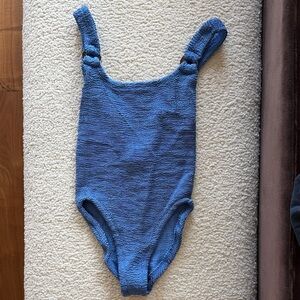 NEW / HUNZA G Denim Blue One Piece Domino Swimsuit / One Piece